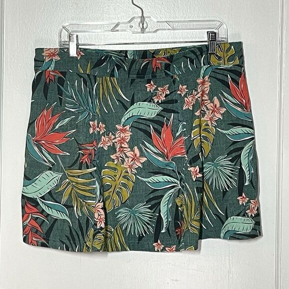 Ripskirt Hawaiian Green Floral Quick Dry Active Mini Wrap Skirt Women’s Size L - Picture 2 of 7